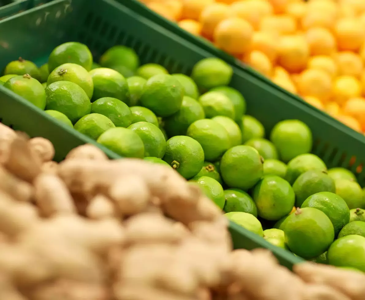 fresh produce on display in a grocery